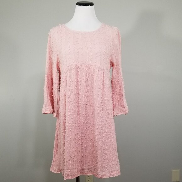 Paisley Vine Boho Chic Pink Eyelash Fringe Babydoll Mini Dress M - Picture 9 of 11